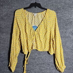 RHODE women's crop wrap top blouse size 2X yellow floral vacation cruise…